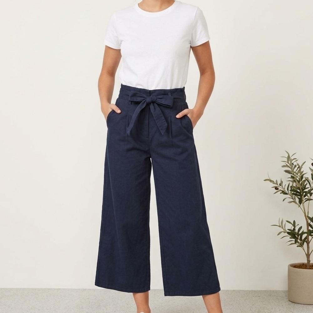 Cotton On Navy Blue Paperbag Waist Culottes - High Rise Wide Leg Cropped Pants 4